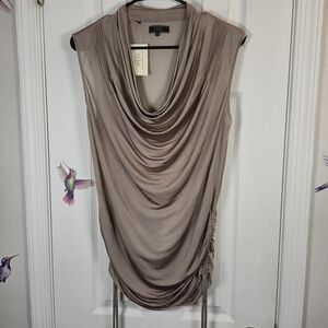 GUESS Weathered Grey Cowl Neck Ruched Sleeveless Top Size Medium
